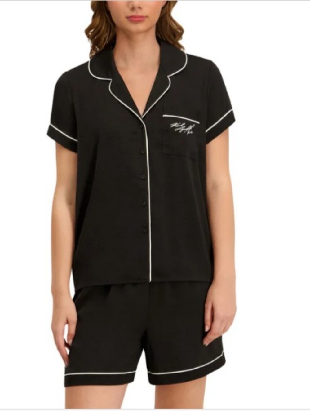 New Karl Lagerfeld Paris Logo Black Pajamas Size Medium 8 10 NWT
